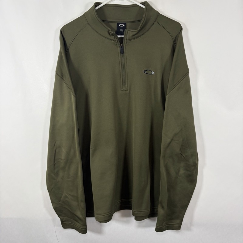Oakley 1/4 Zip Fleece Pullover Mens Size XL Olive Green Black Logo Regular Fit gallery