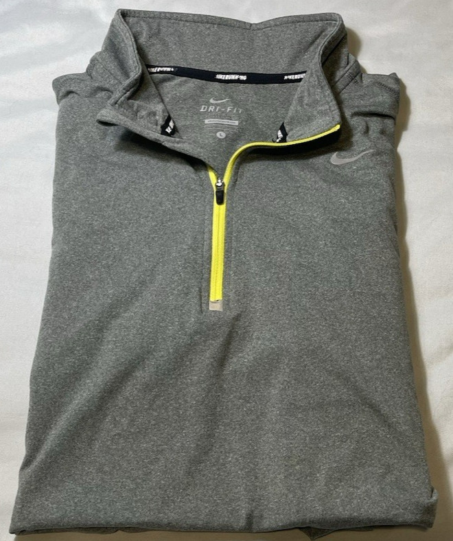Nike 1/4 Zip Pullover Men L Gray Dri-Fit Running Long Sleeve Shirt Thumb Holes gallery