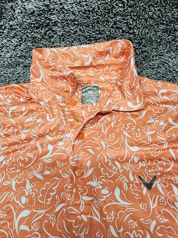 Callaway Coral Mens Large Golf Polo Shirt Opti-Dri Floral Sportswear Casual gallery