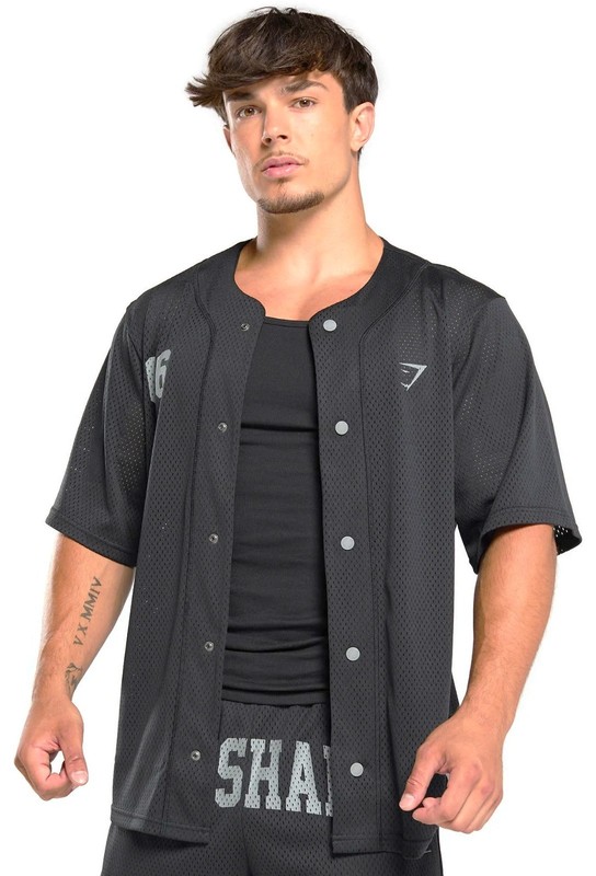 GYMSHARK 'Mesh Oversized Varsity Baseball Jersey' Men's Snap-Front Black M *NWT* gallery