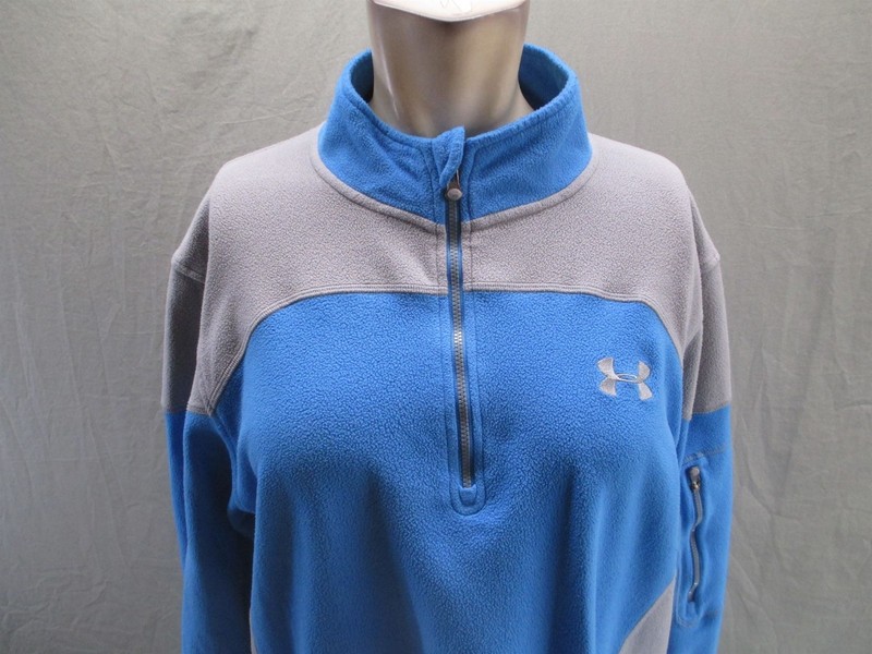 Under Armour Size L Mens Blue Gray Fleece 1/4 Zip Activewear Sport Pull Over 636 gallery