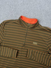 Good Good Golf Pullover Mens M Olive Orange Striped 1/4 Zip Performance Stretch