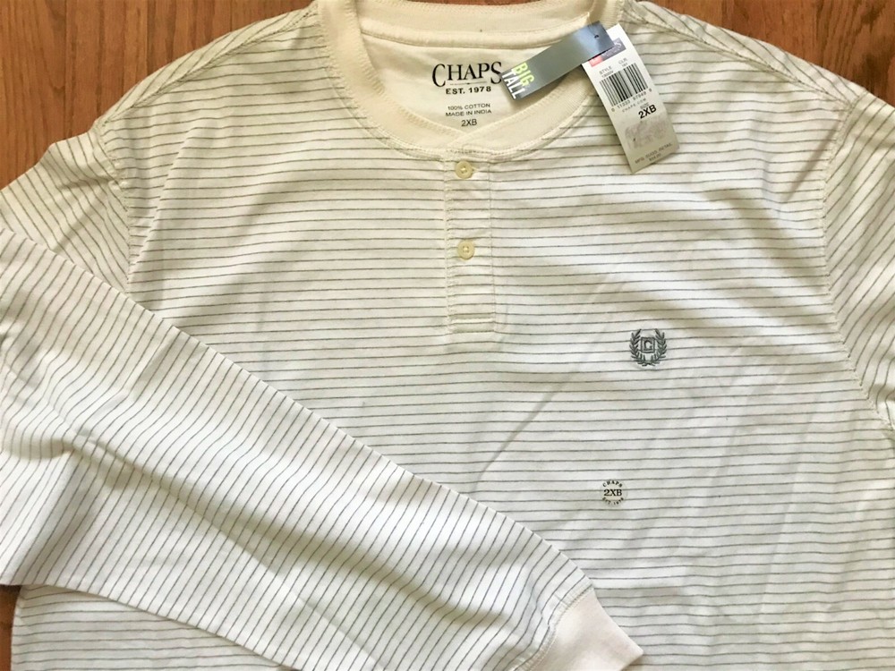 New Men's Chaps ,Long Sleeve ,Two Button Front Knit Shirt, Size :2XB, MSRP: $54.