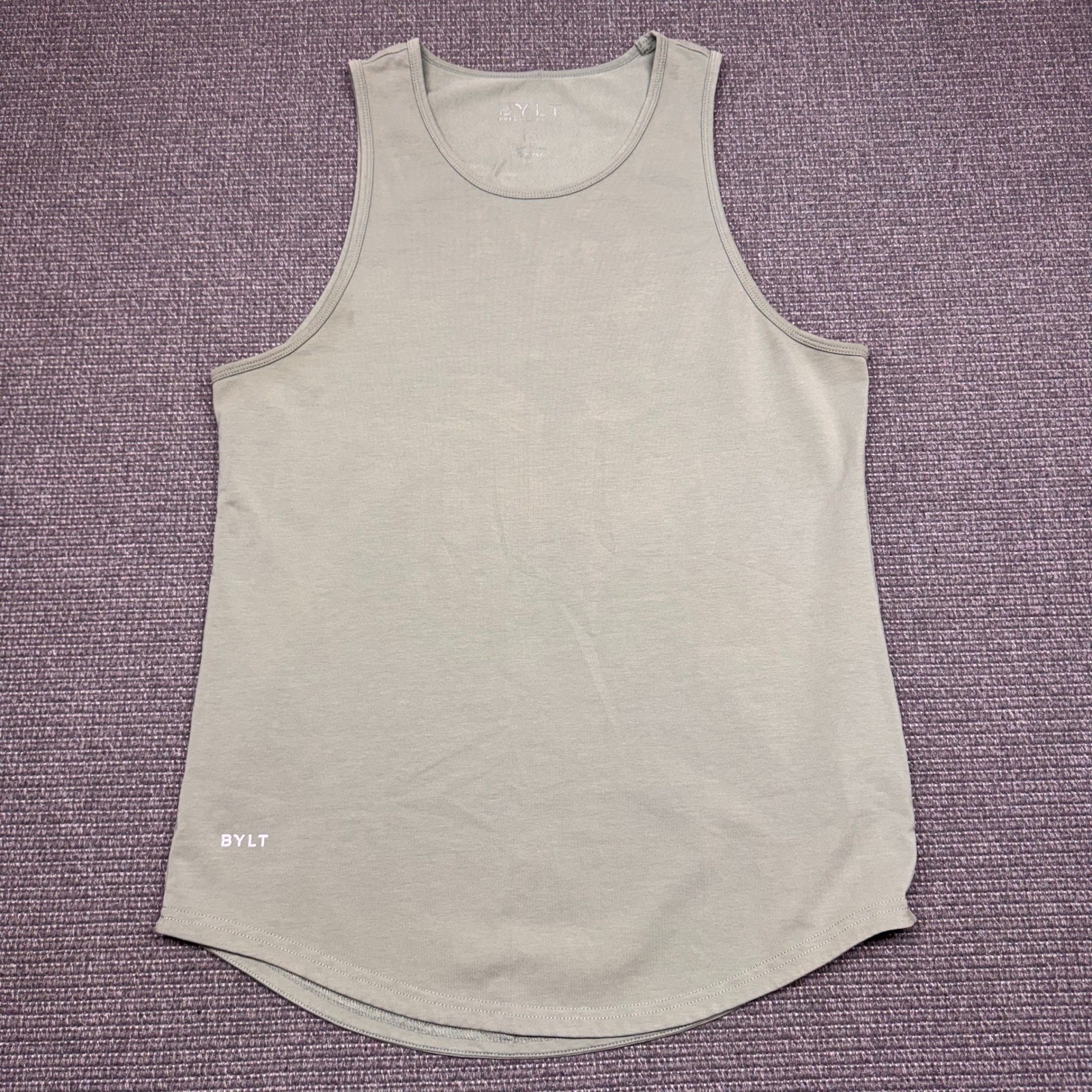 BYLT Premium Basics Lux Tank Top Mens Medium Sage Green Drop Cut Curved Hem 9330 gallery