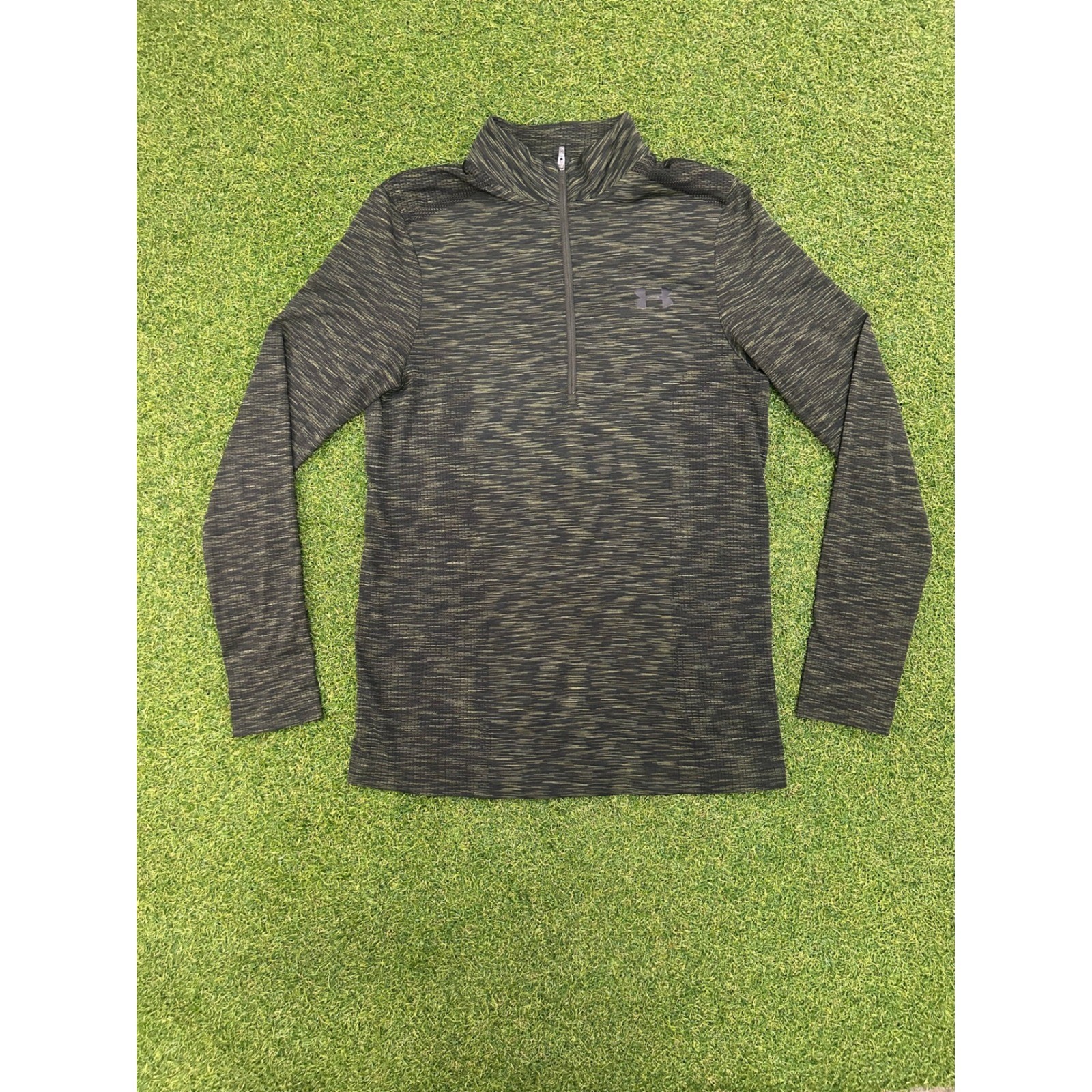 Under Armour HeatGear Mens Small 1/4 Zip Pullover Space Dye Olive Green Black gallery