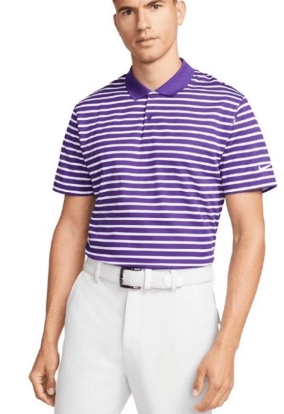 $84 Nike Court Dri-FIT Victory Stripped Polo Shirt GM1142 - Purple/White- Sz XL gallery