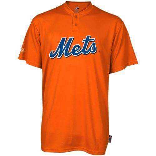 MAJESTIC Brand ~ Men's Size Large ~ "METS" Orange ~ Short Sleeve Polyester Shirt gallery