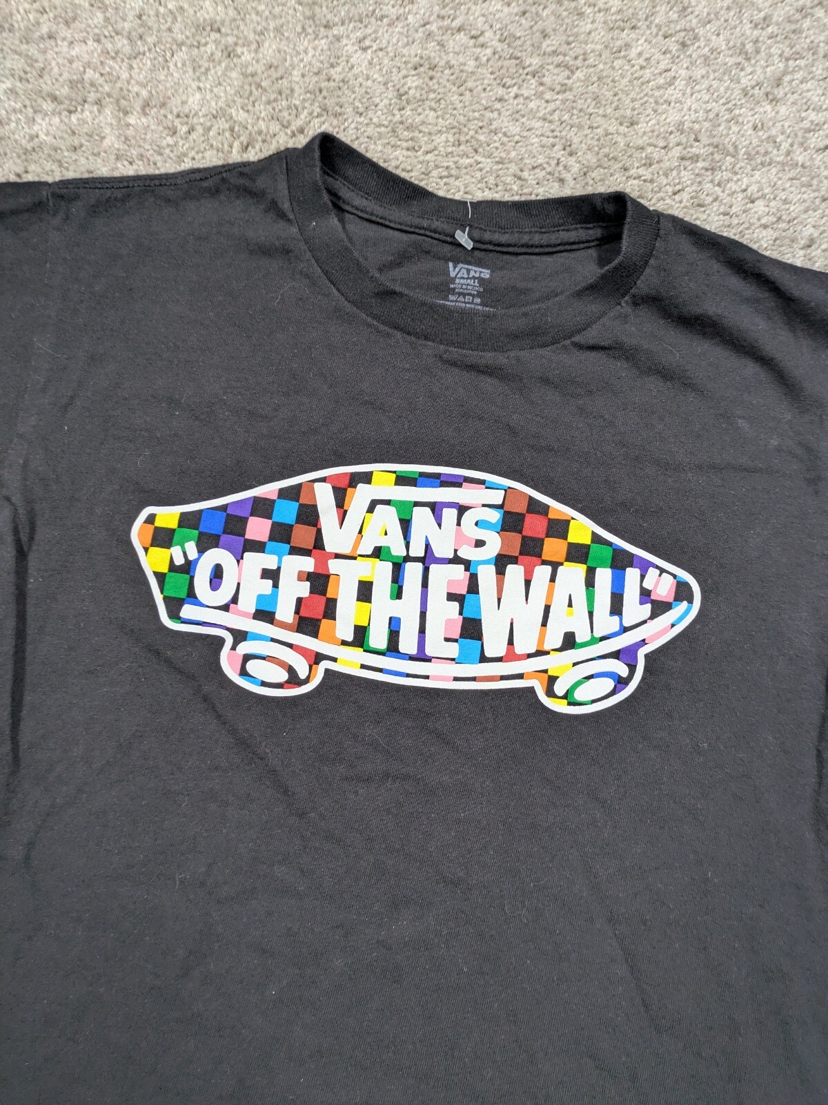 Vans Off the Wall Shirt Mens S Small Rainbow Black Crew Cotton Skate Skateboard gallery