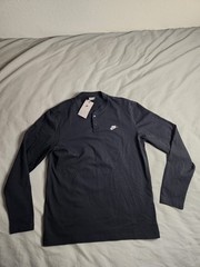 Nike Club Fleece Henley Shirt Mens Size Medium Black White Swoosh FZ6630-010 NWT