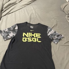 Nike Men Activewear Top L Black Camo Dri-Fit Swoosh Logo BSBL Center Swoosh