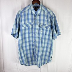 ExOfficio Short Sleeve Ventilated Hiking Shirt Blue Plaid Mens Large