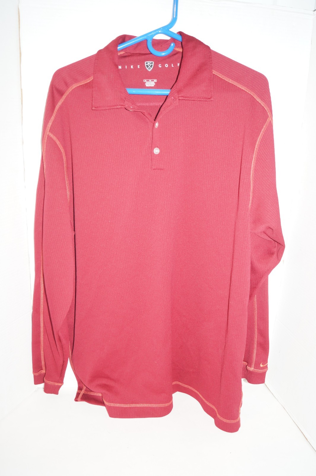 Nike Golf Long Sleeve Shirt Dri Fit Dimpled Light Thermal Weave Maroon Mens XL gallery