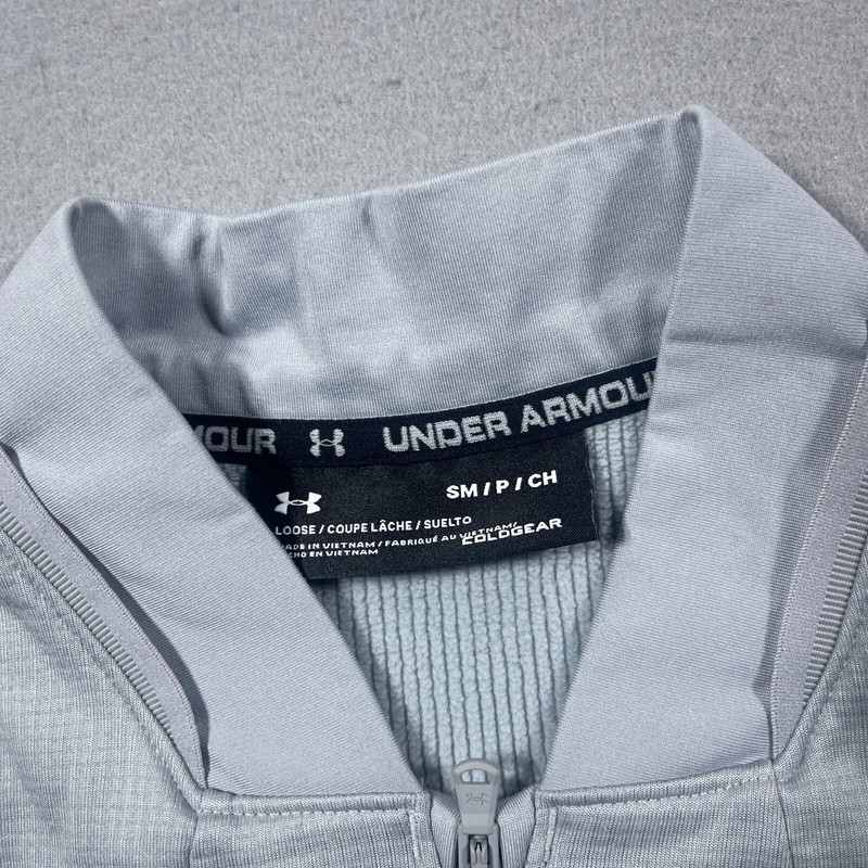 Under Armour ColdGear Mens Small Grey Quarter Zip Grid Fleece Pullover Loose Fit gallery