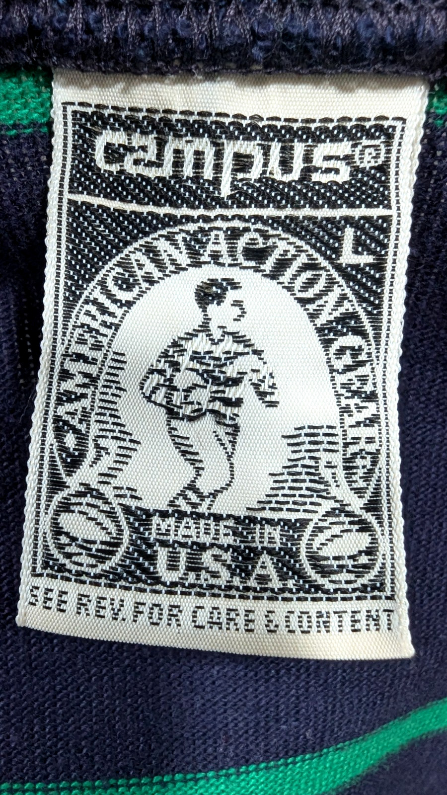 Vtg 80s 90's CAMPUS Rugby Henley Shirt Striped American Action Gear Size L EUC * gallery