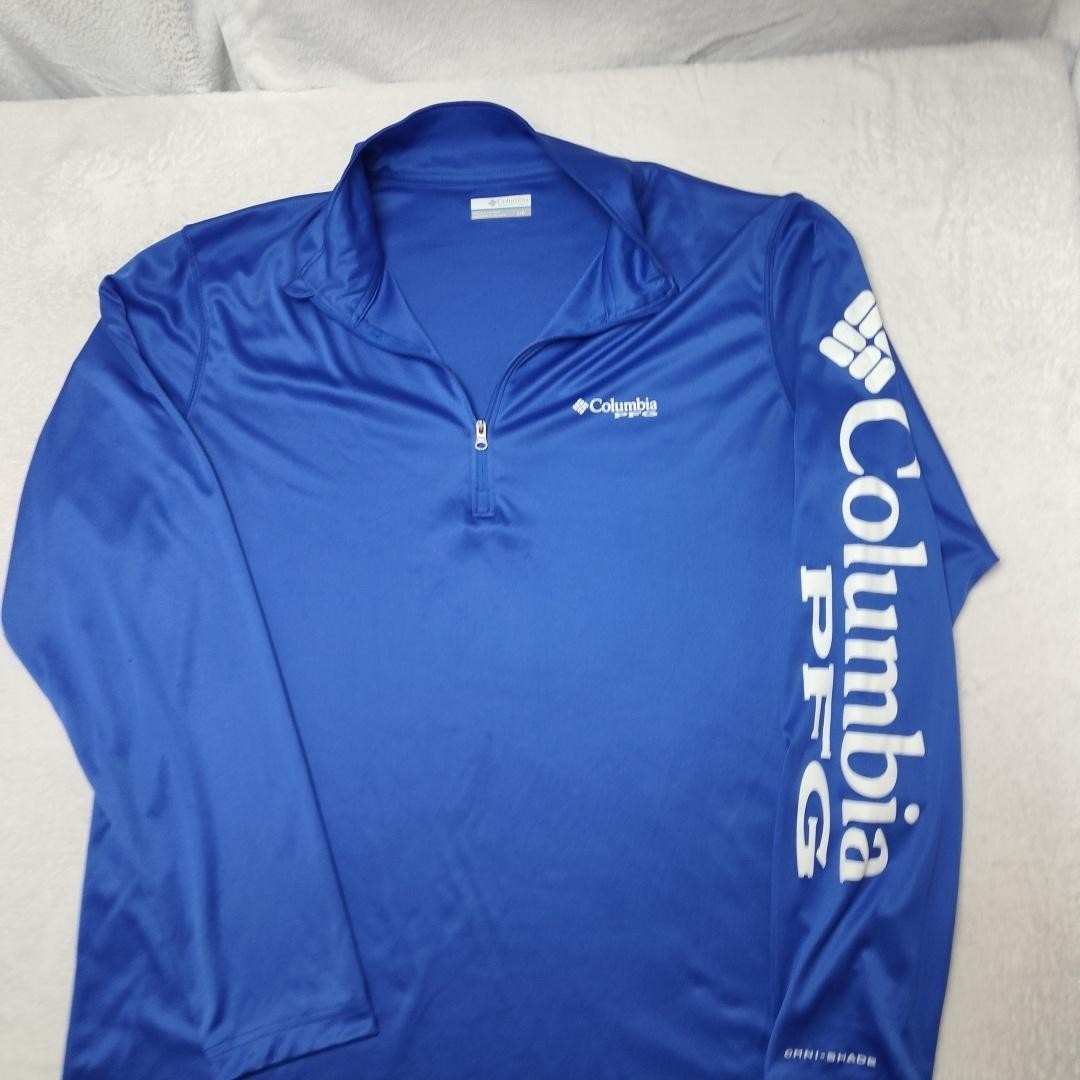 Columbia Pullover Mens L Blue PFG Fishing 1/4 Zip Omni-Shade Performance Outdoor gallery