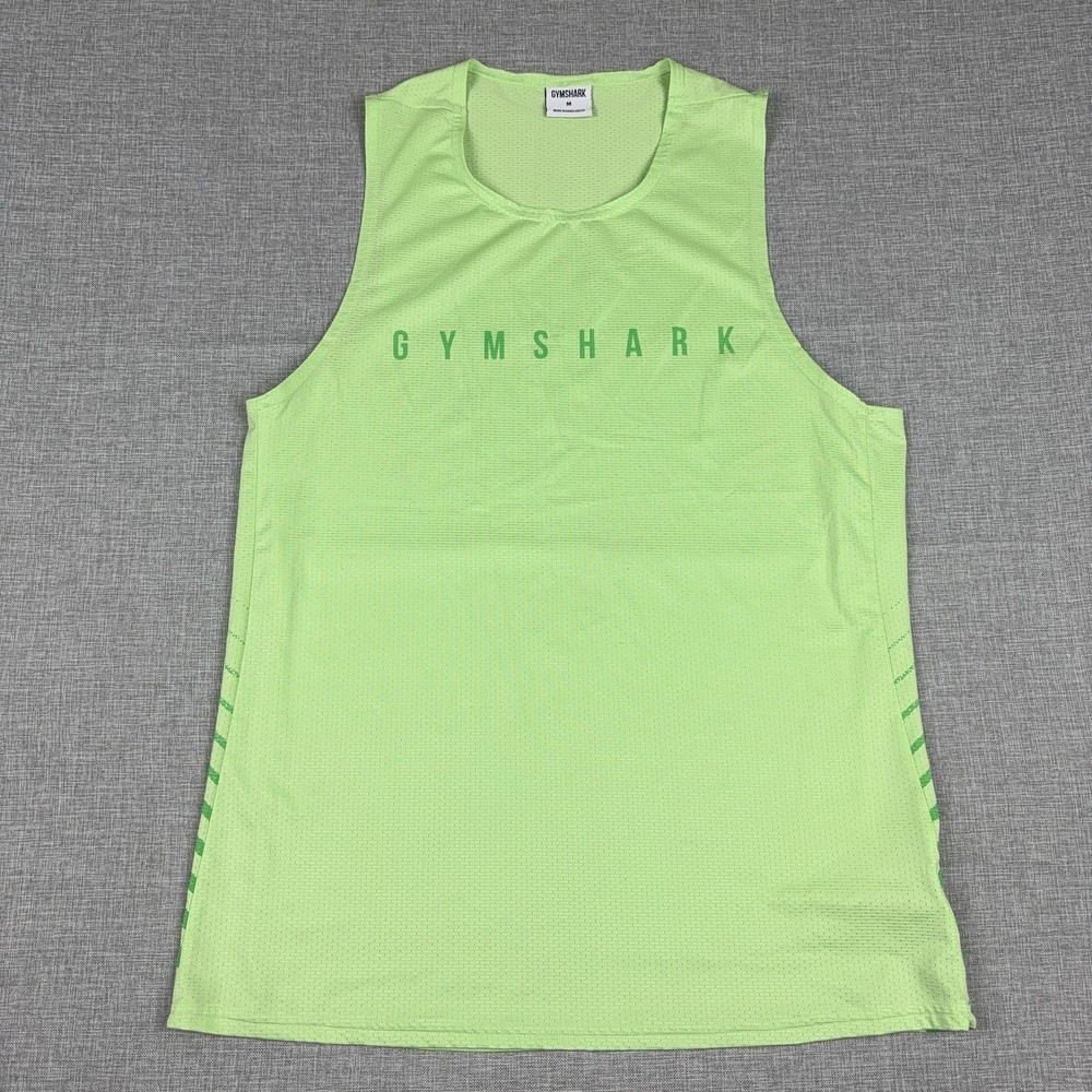 Gymshark Tank Top Mens Medium Green Sleeveless Mesh Running Training Athletic