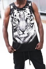 Victorious Men’s Casual Five Stars Tiger Graphic Comfortable Tank Top TT105