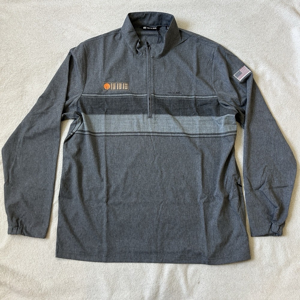 Travis Mathew Balboa men’s XL chest stripe Qtr Zip Long Sleeved Shirt Golf Gray