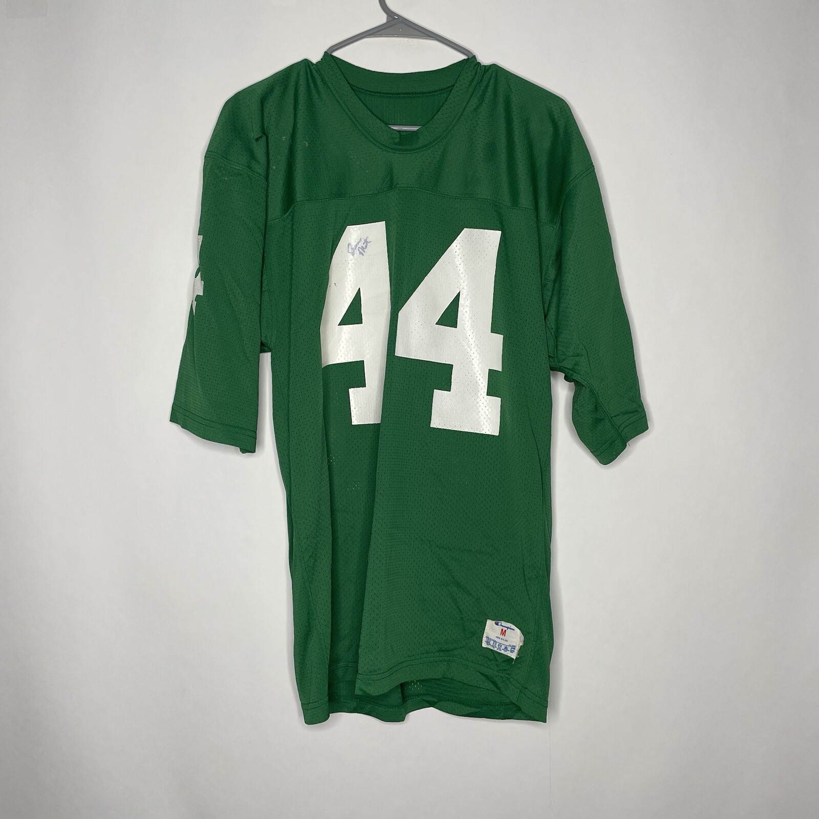 VTG 70s Champion Football Practice Jersey Mens Medium White Green #44 USA Signed gallery