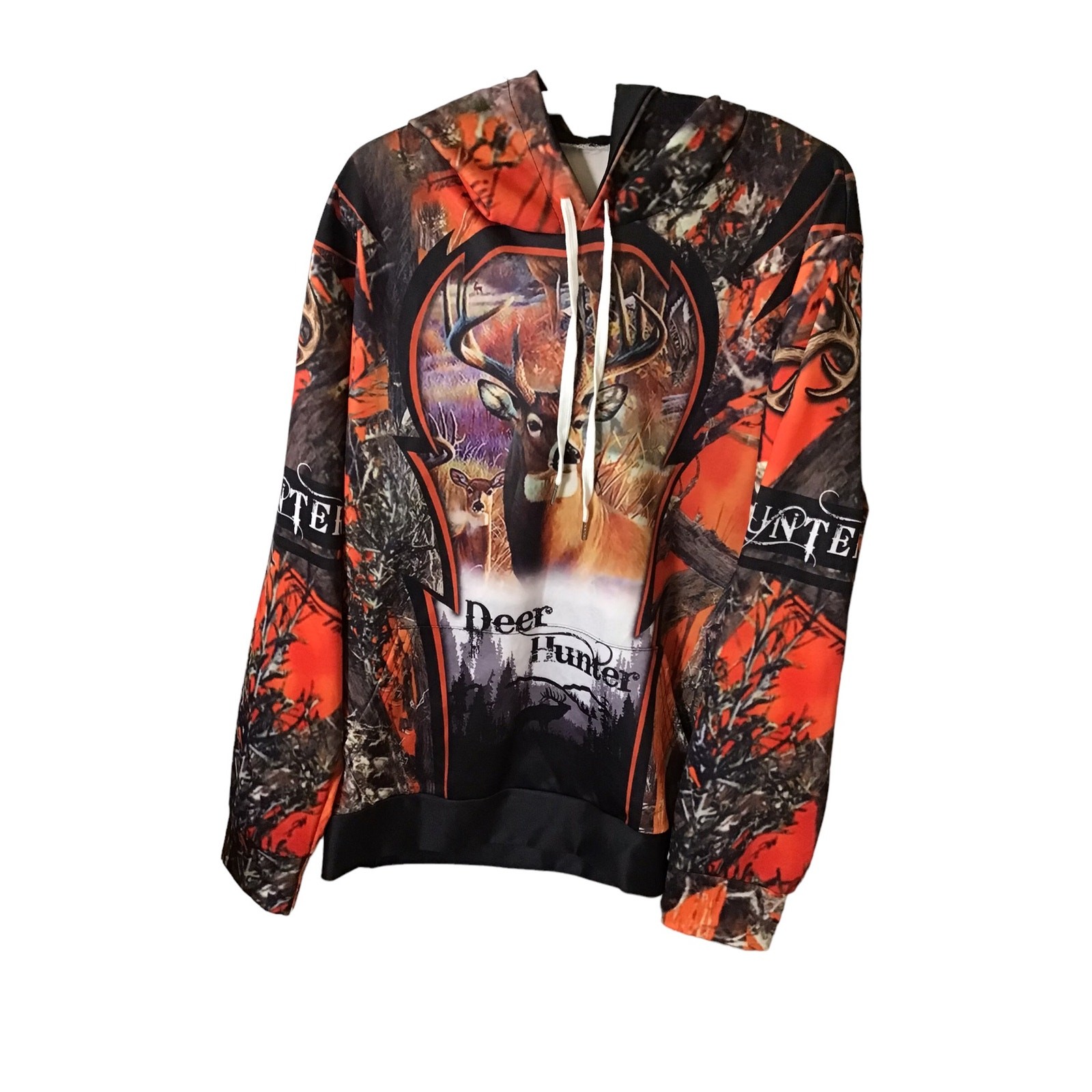 Tagless Deer Hunter Graphic Camo Hooded Nylon Sweatshirt Size XXL? gallery
