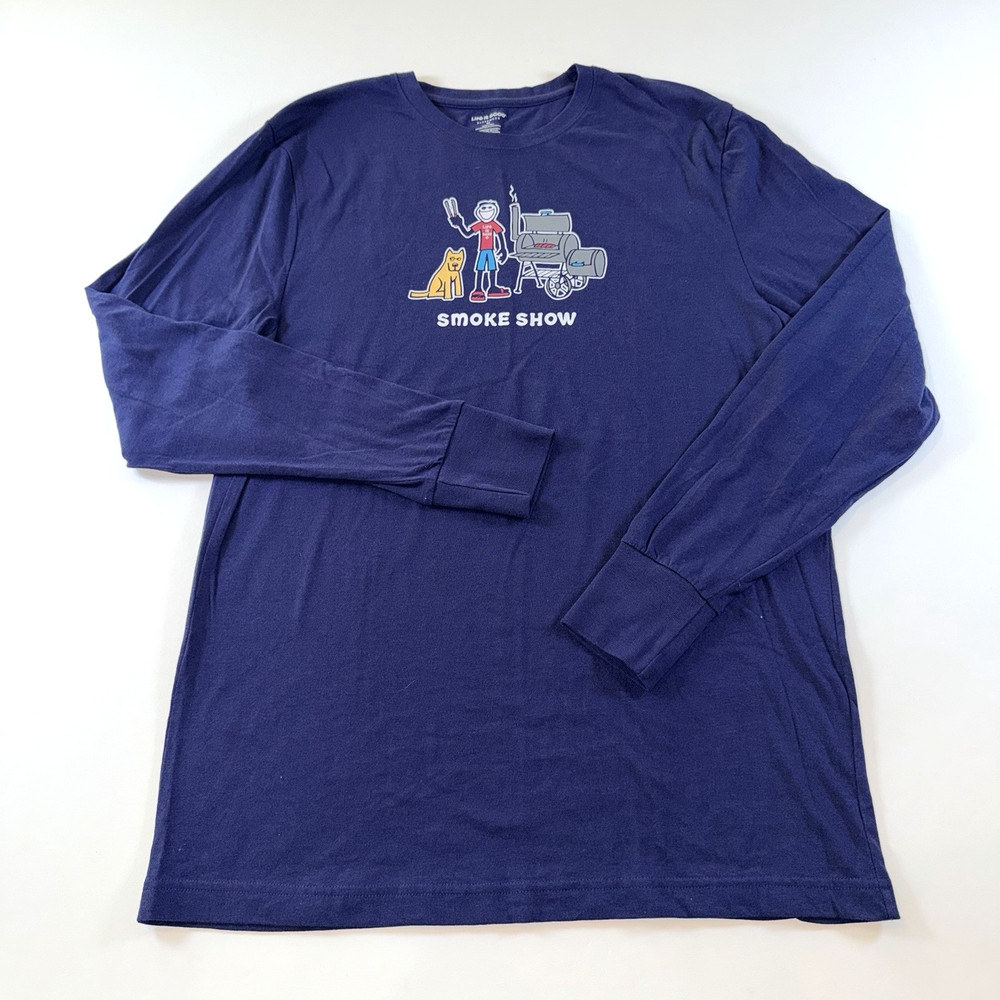 Life Is Good T-Shirt Men's Blue Size Medium "Smoke Show" Grilling BBQ Theme