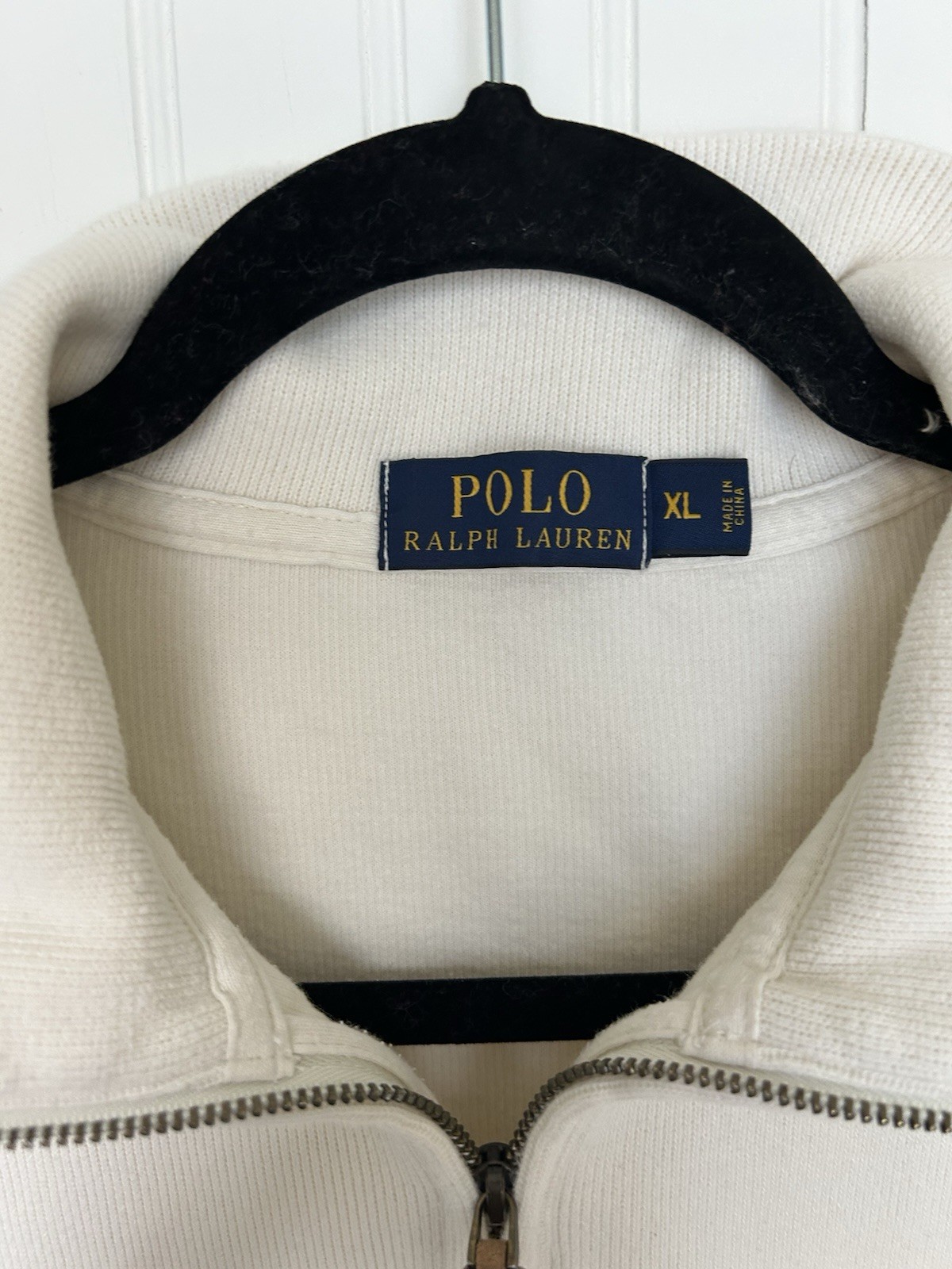 Polo Ralph Lauren Pullover Mens XL Cream White 1/4 Zip Sweatshirt Preppy VTG gallery