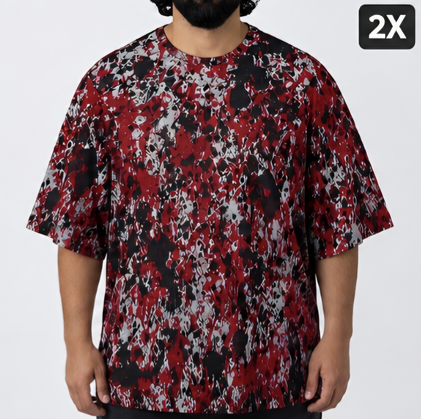 Abstract Crew Neck Short Sleeve Pullover T-Shirt 2XL Red/Gray/Black 100% Cotton gallery
