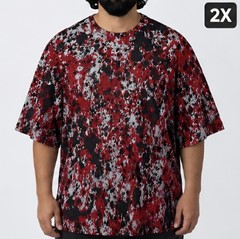 Abstract Crew Neck Short Sleeve Pullover T-Shirt 2XL Red/Gray/Black 100% Cotton