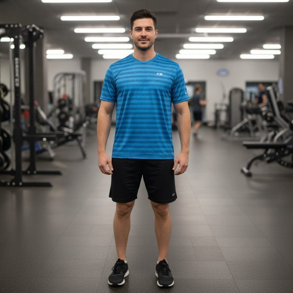 Champion DuoDry+ Blue Striped Performance T-Shirt XXL