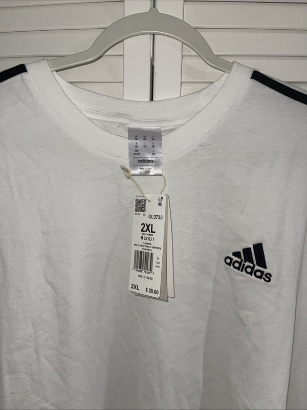 Adidas Multi Sport 3-Stripes T-Shirt White And Black 2XL Men’s gallery