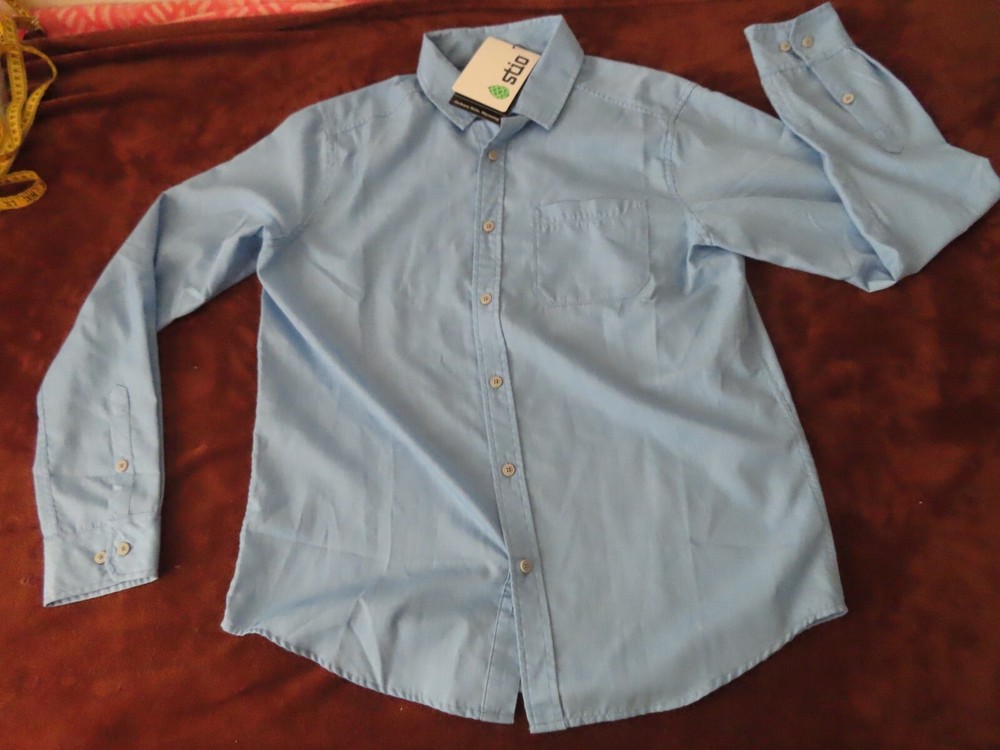 Stio Shirt Medium Blue Button Down Long Sleeve #2537 Mens Polyester Cotton