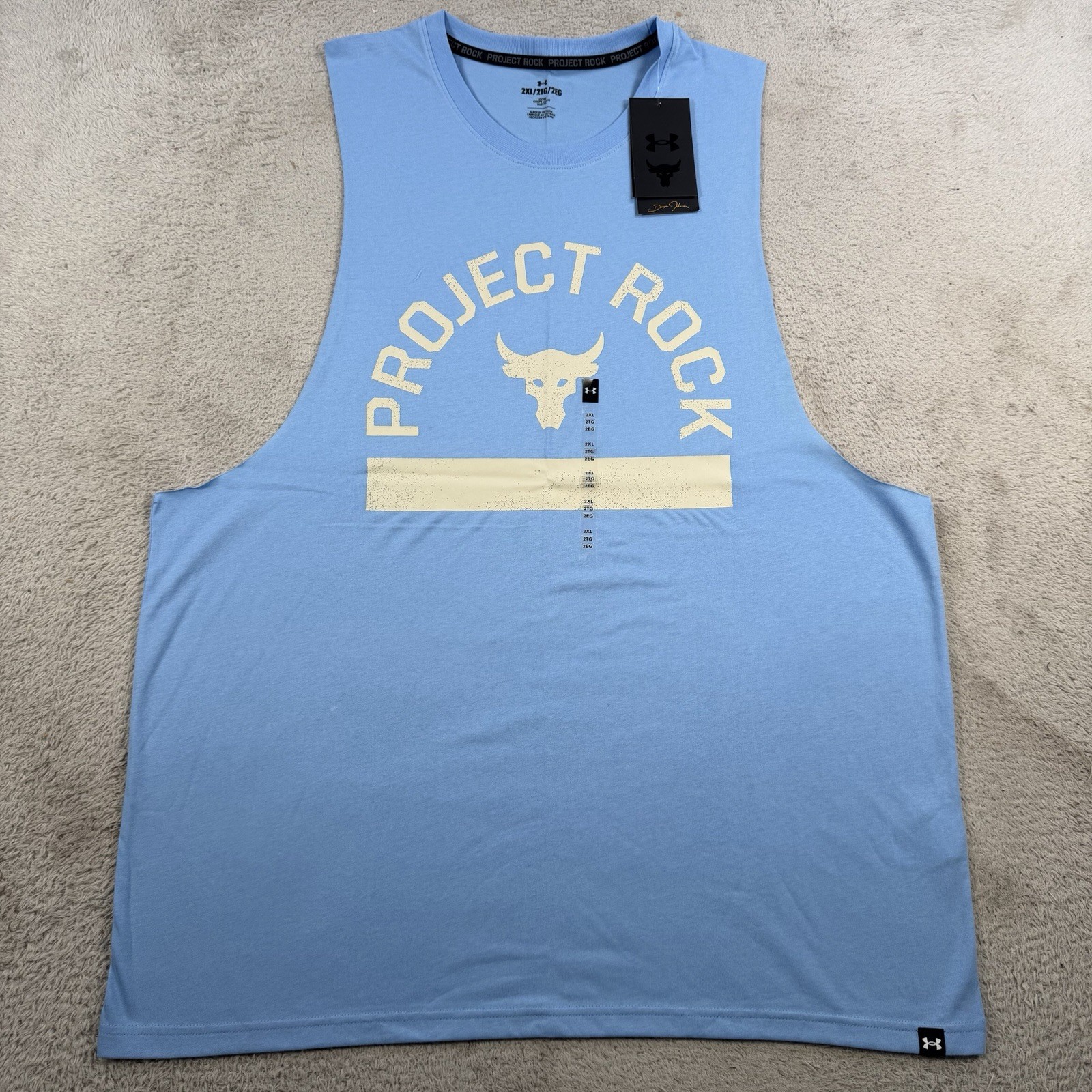 Under Armour Project Rock Tank Mens 2XL Blue Payoff Sleeveless Top Gym Bull gallery