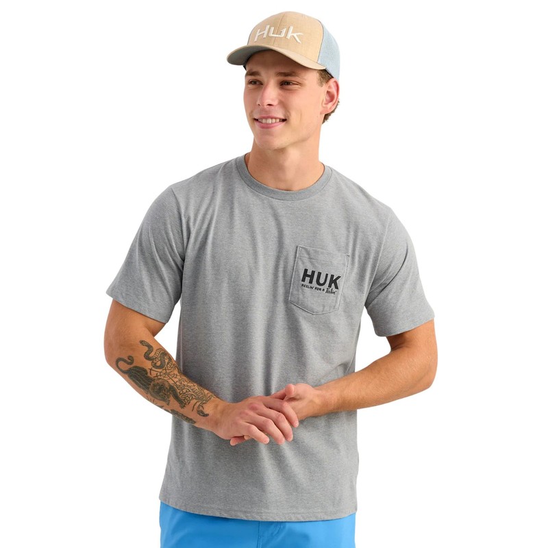 Huk Scenic Short Sleeve Pocket Tee Men's Shirt, Sharkskin Heather, XX-Large gallery