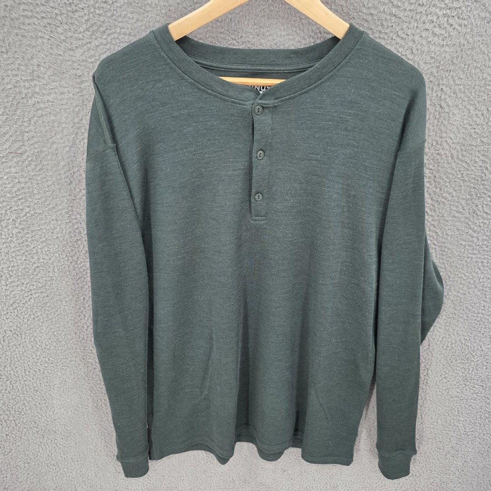 Minus 33 Shirt Mens 2XL Green Merino Wool Henley Midweight Long Sleeve