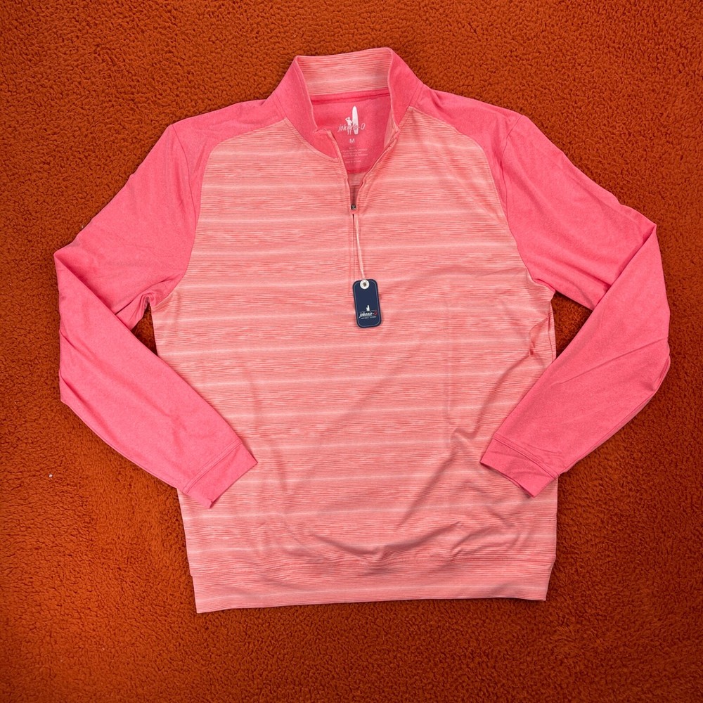 JOHNNIE-O Mens MEDIUM Bert 1/4 Zip Pullover Taffy Striped Performance Golf $128