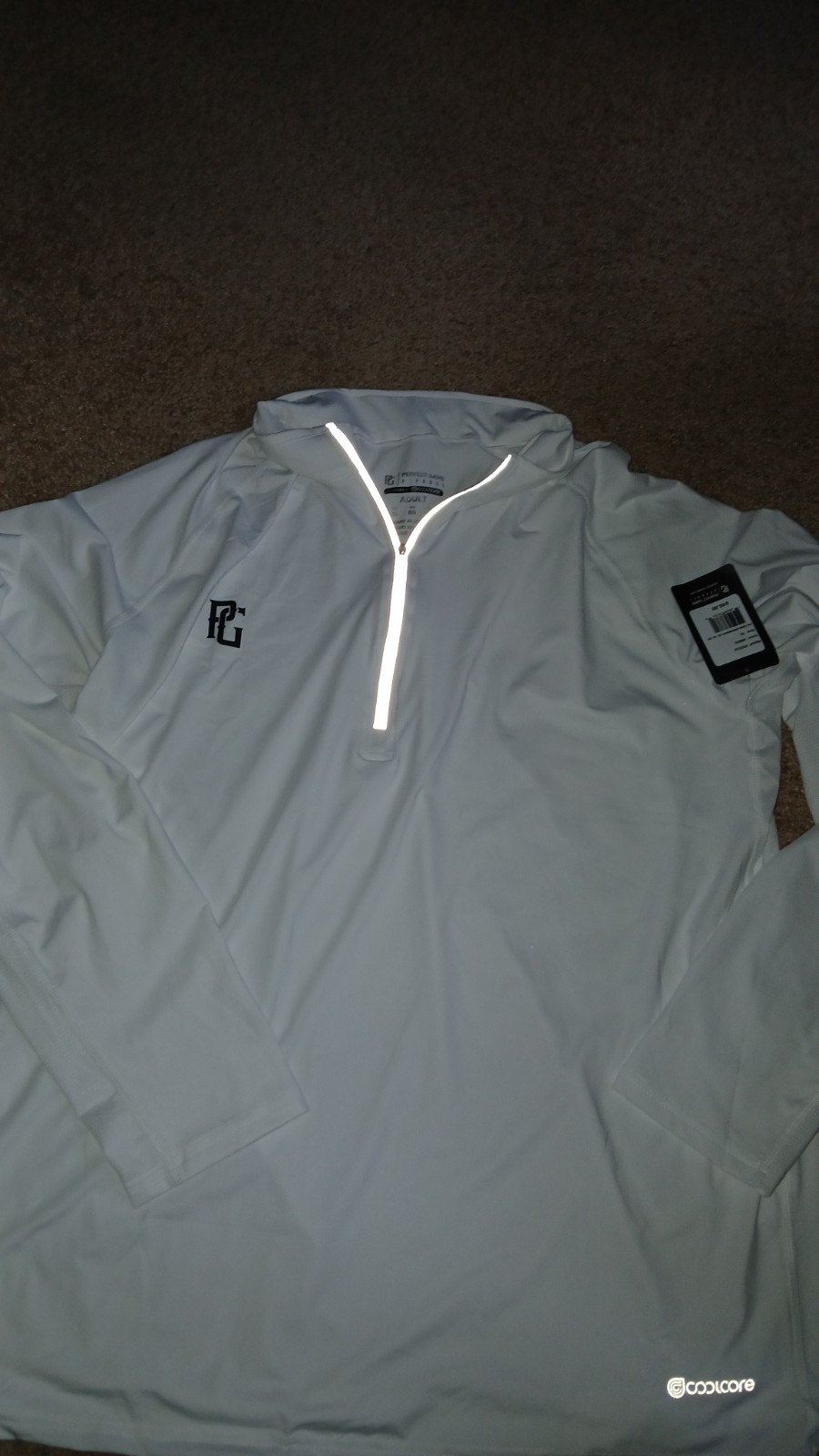 PG-PERFECT GAME SPORTS APPAREL-PERFORMANCE COOLCORE 1/4 ZIP SHIRT-NEW- XL-WHITE gallery