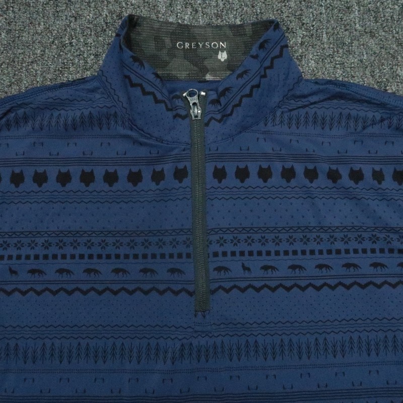 Greyson Pullover Men Large Blue Geo Wolf Print Performance Quarter Zip Midweight gallery