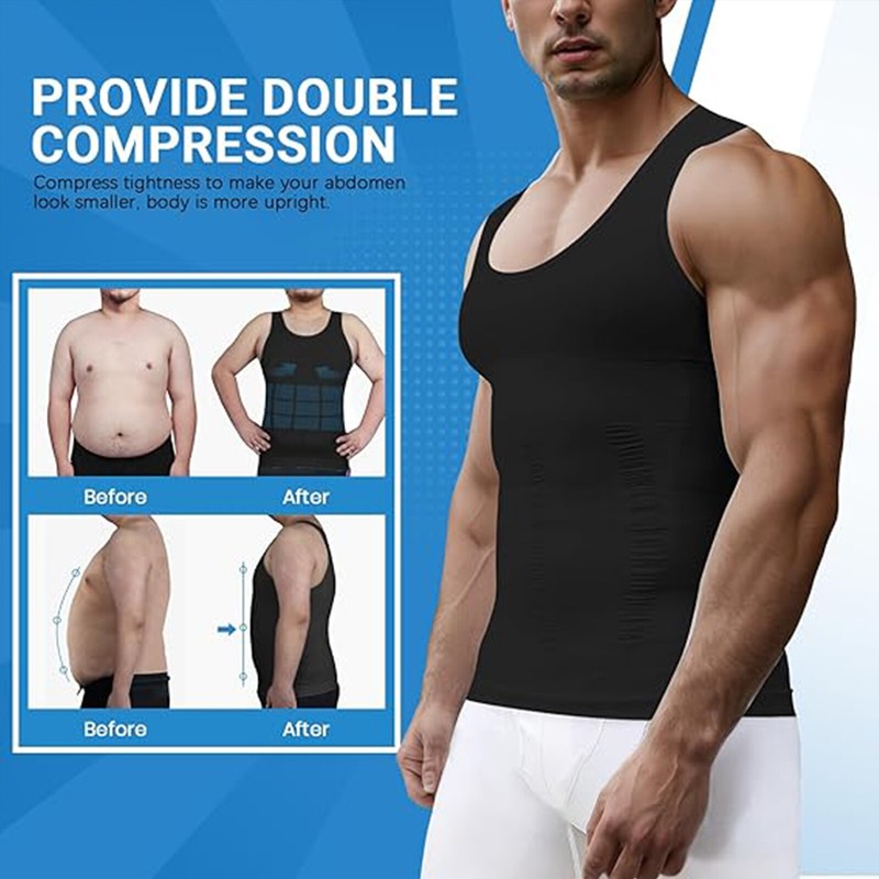 3PCS Mens Slimming Body Shaper Belly Chest Gynecomastia Compression Shirt Tank gallery