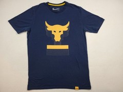 Under Armour Project Rock Bull Athletic Fit Shirt Mens Small Blue Yellow Workout