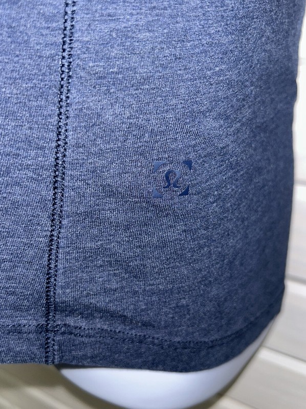 Lululemon Sz ?? (See Meas) 5 Year Basic T-Shirt Mens Heathered Navy Blue Tee EUC gallery