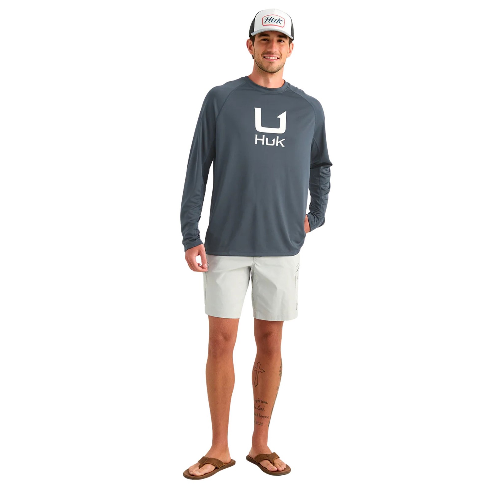 Huk Icon Long Sleeve Crew Men's Tech Shirt, Sea Storm, Medium gallery
