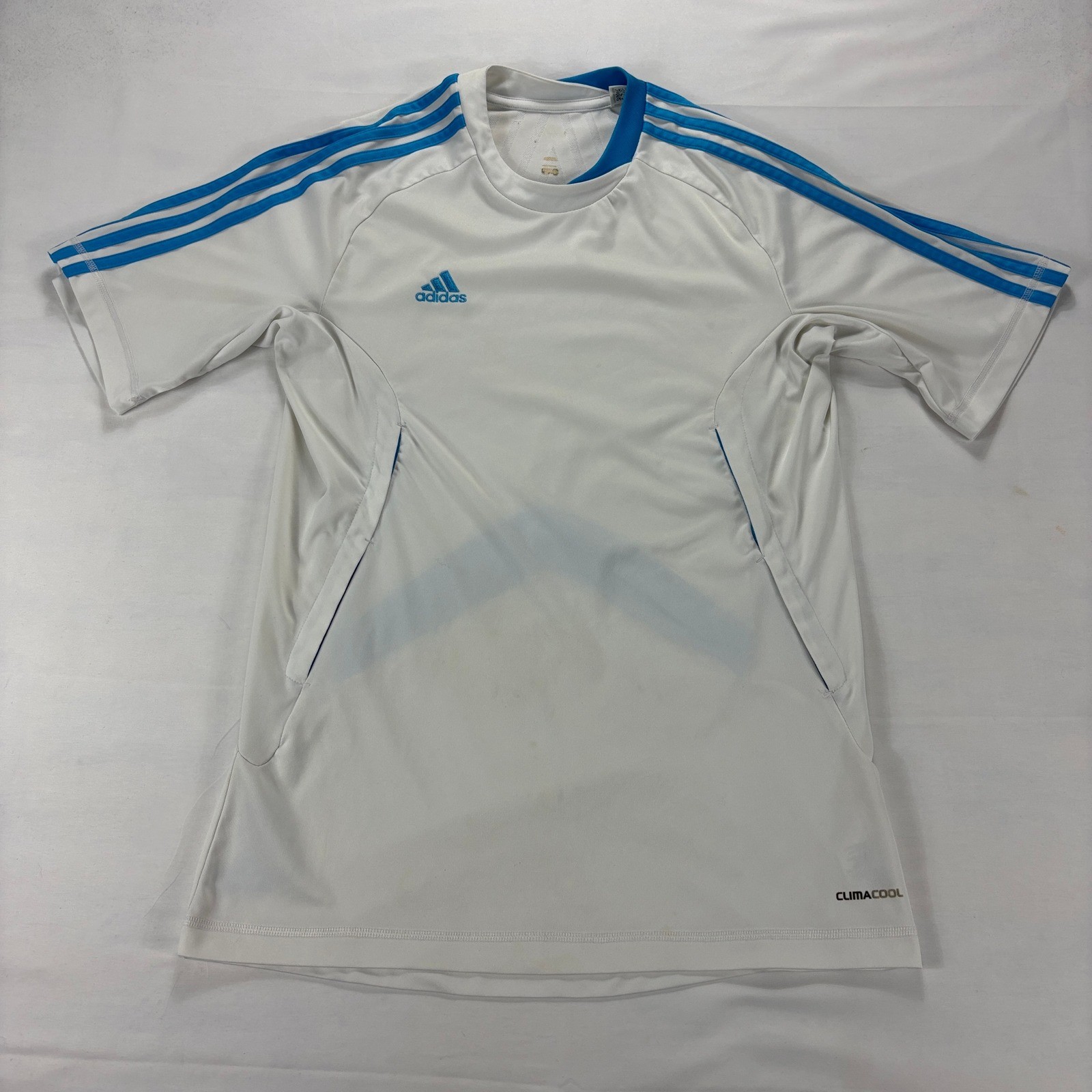 Adidas ClimaCool Mens White Blue Soccer Jersey Athletic Tee Size M Training gallery