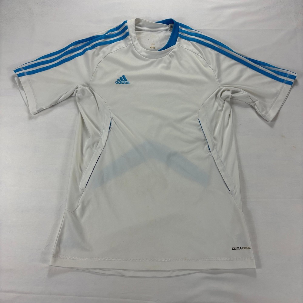 Adidas ClimaCool Mens White Blue Soccer Jersey Athletic Tee Size M Training