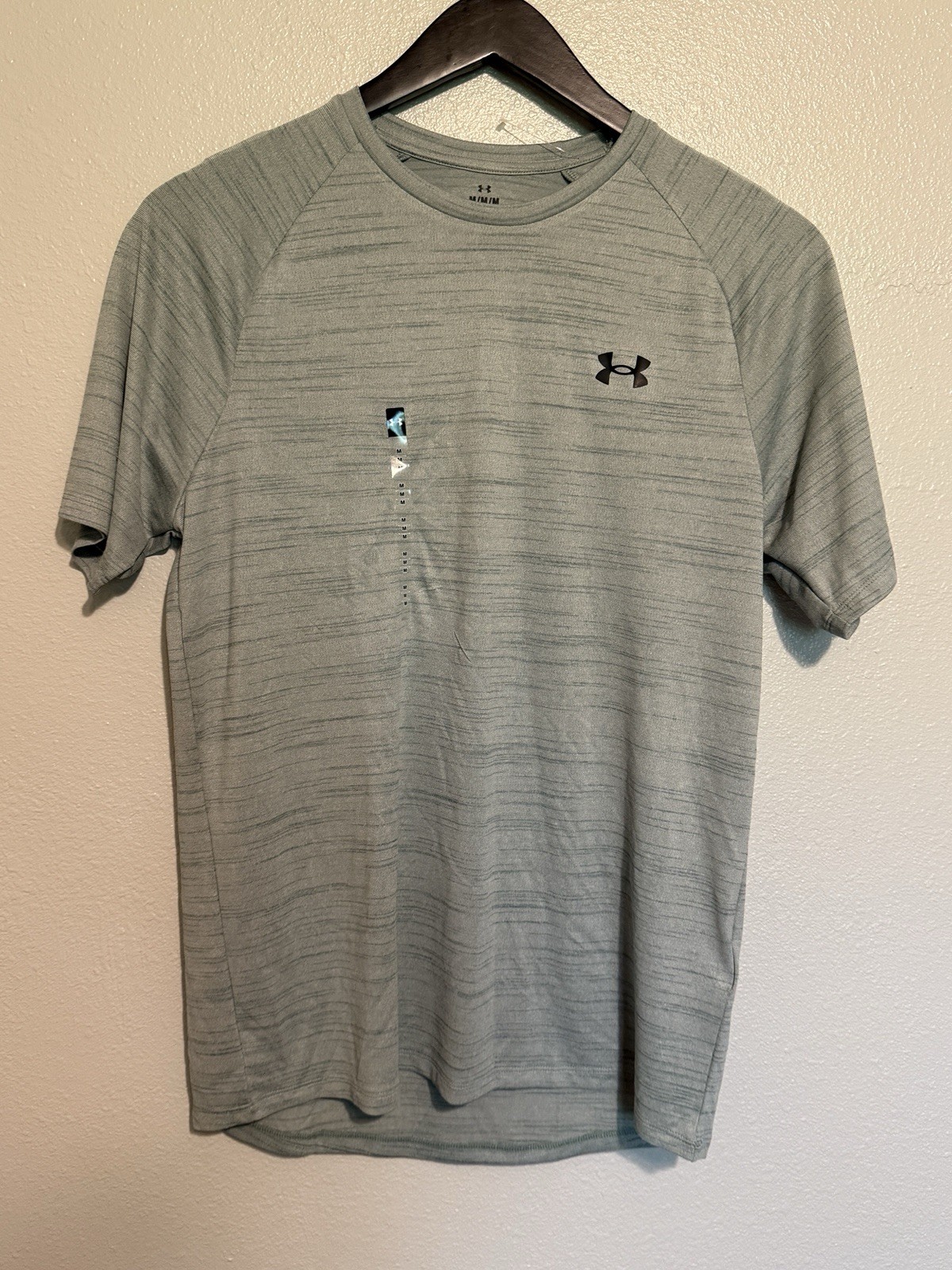 Under Armour Men's M The Tech Tee White Gray Stripe Performance Wear gallery