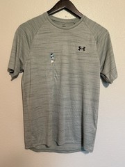 Under Armour Men’s M The Tech Tee White Gray Stripe Performance Wear