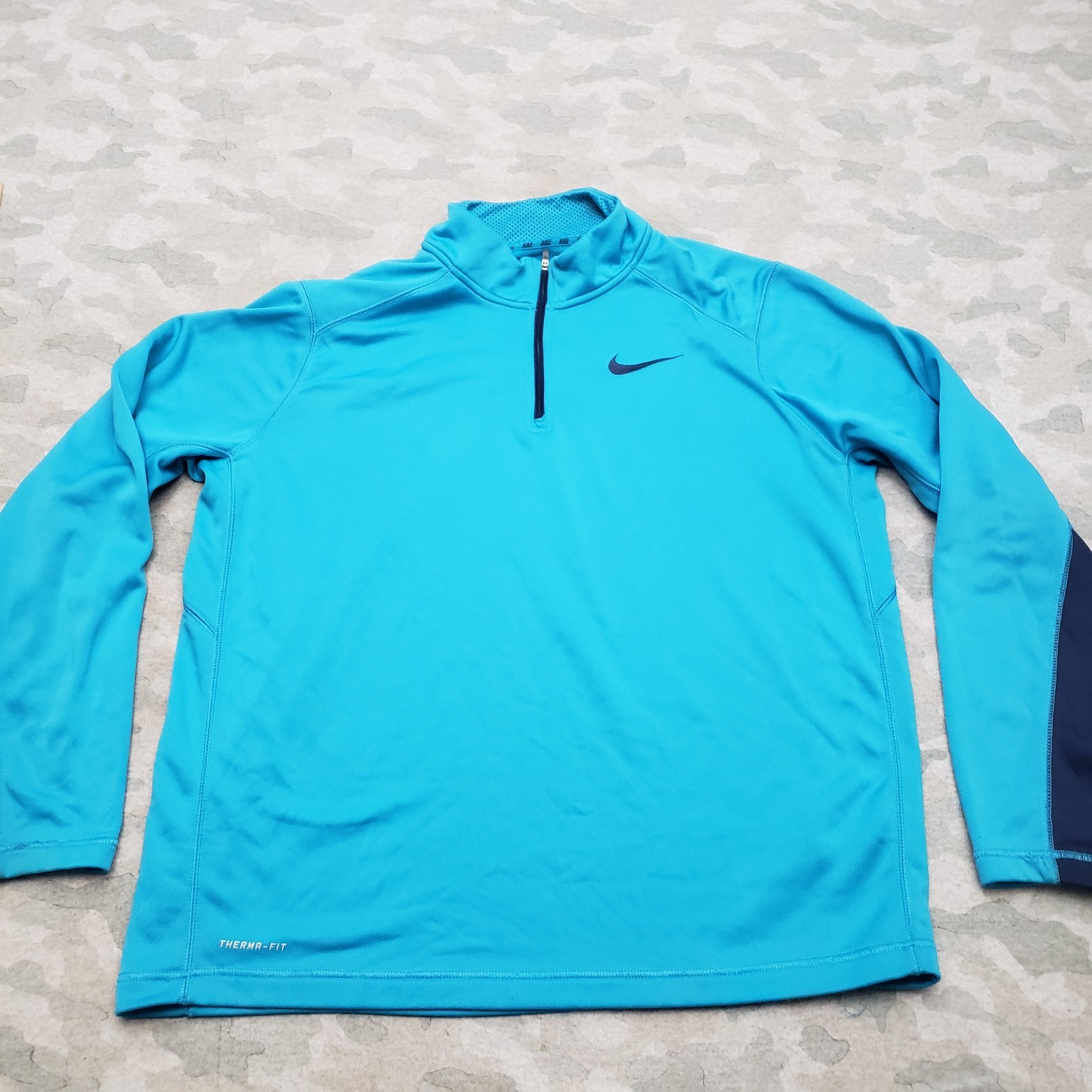 Nike Shirt Mens XL Blue Therma Fit Quarter Zip Gym Mock Neck Activewear Outdoors gallery