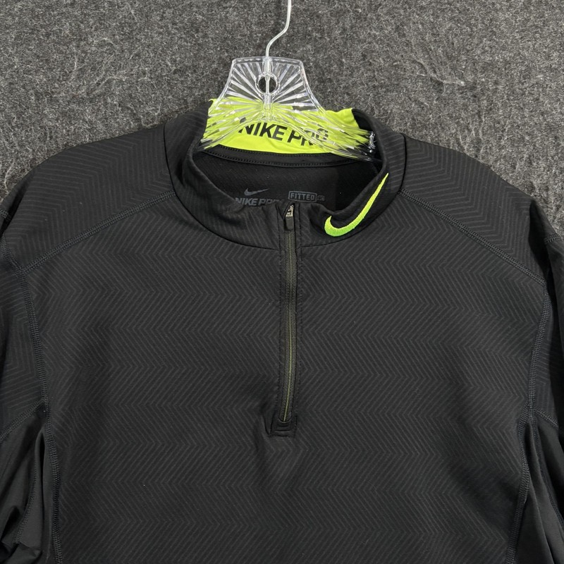 Nike Pro Pullover Men's XL Black Fitted Dri-FIT Chevron 1/4 Zip Thumb Holes gallery