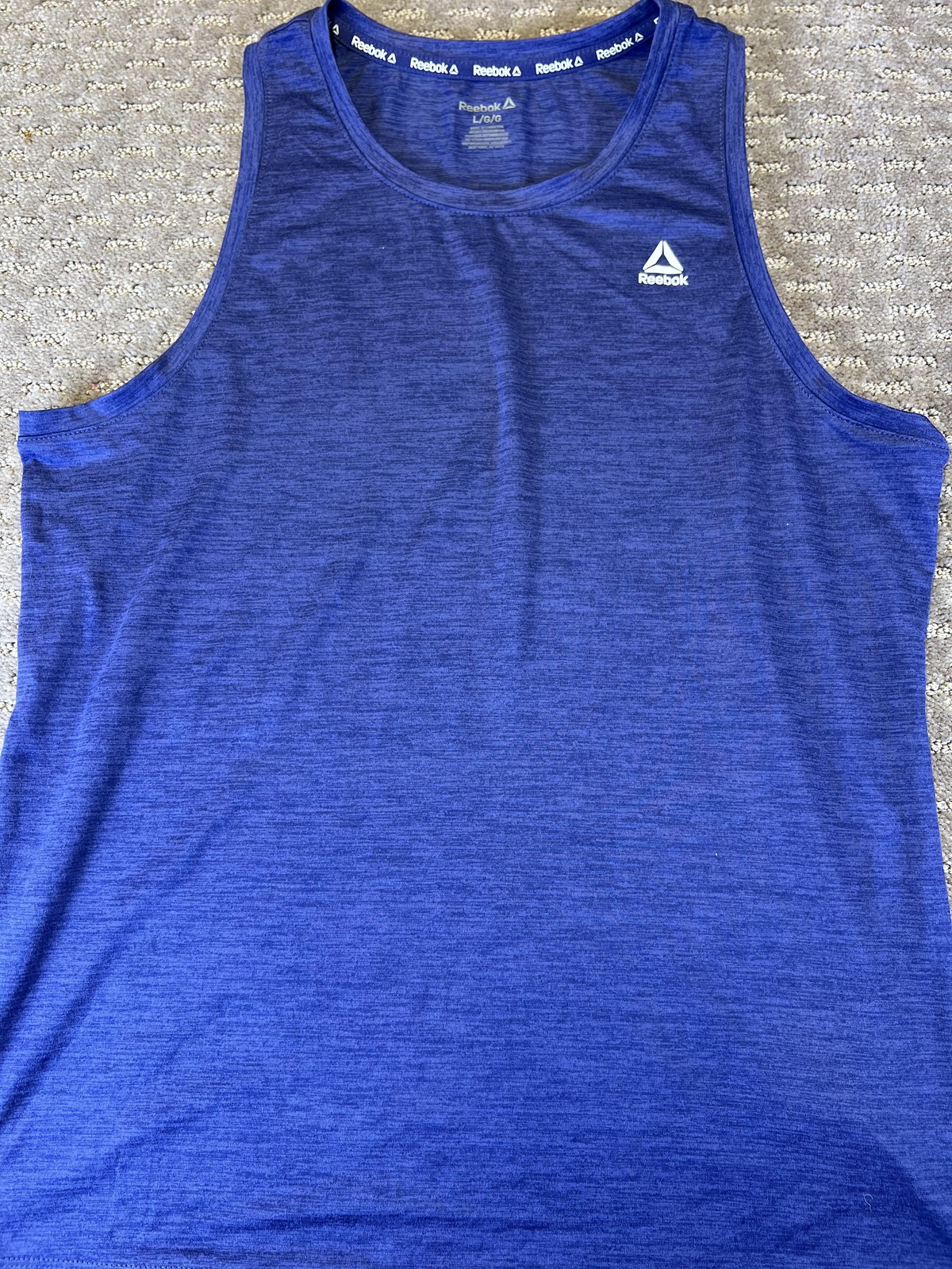 Reebok Tank Top Mens Large Cobalt Heather Performance Slim Moisture Wicking gallery