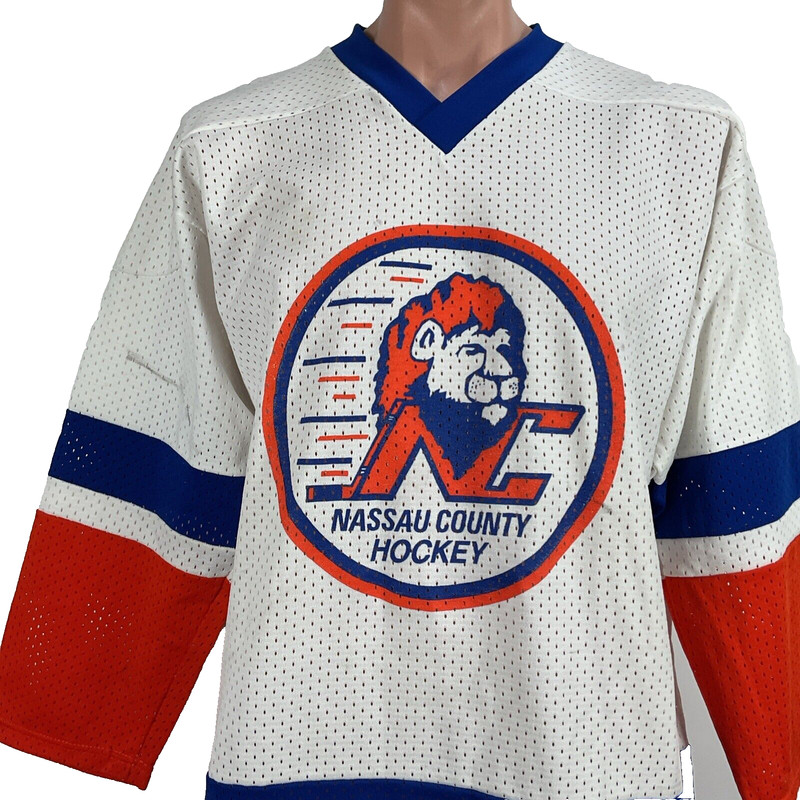 Vintage 90s Mesh Knit Nassau County Lions #16 OMAGE Hockey Jersey NWOT mens XL gallery