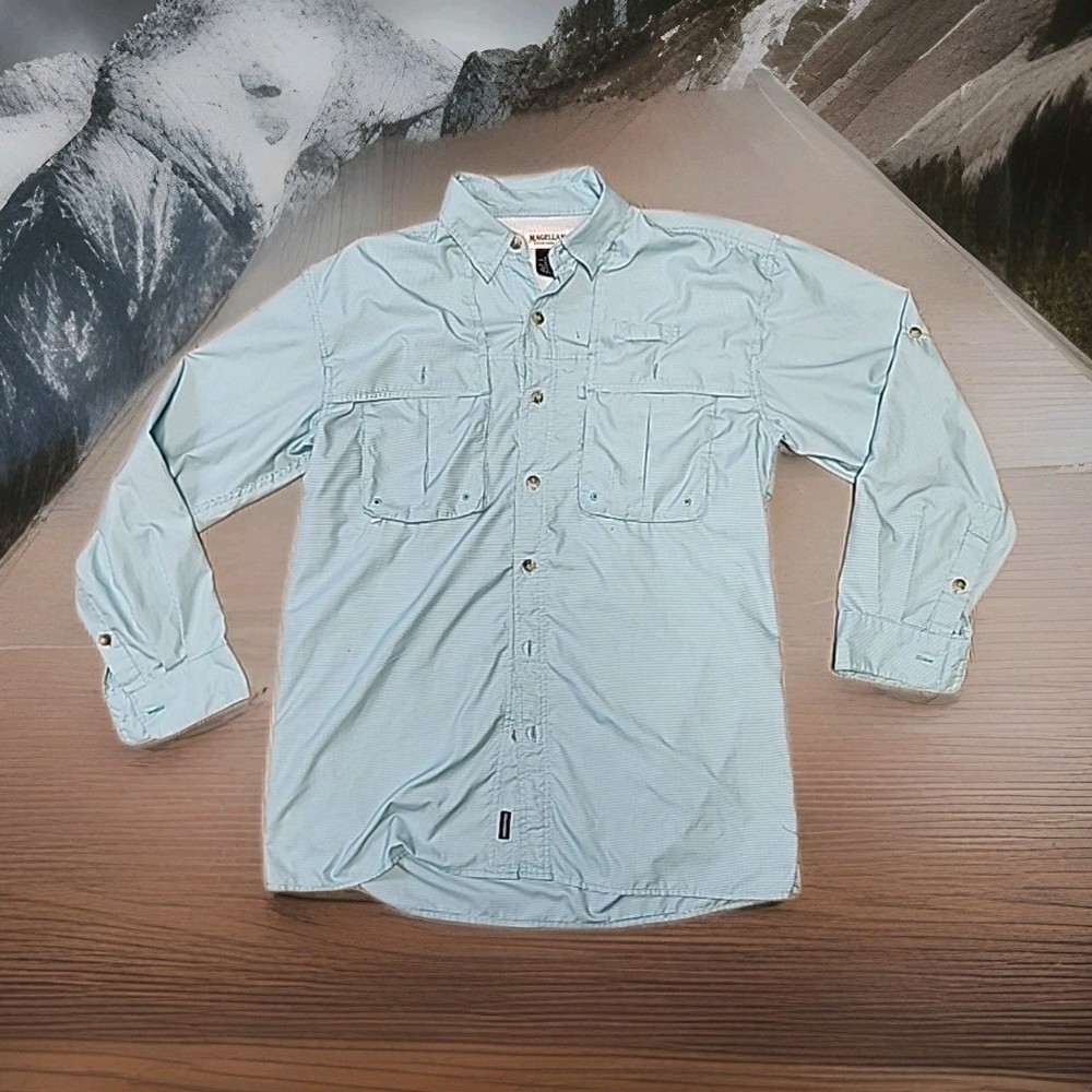 Magellan Aransas Pass Green Micro Check Fishing Vented Lightweight Shirt Mens M